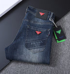 Vintage Fade Triangle Emblem & Text Print Jeans V260821