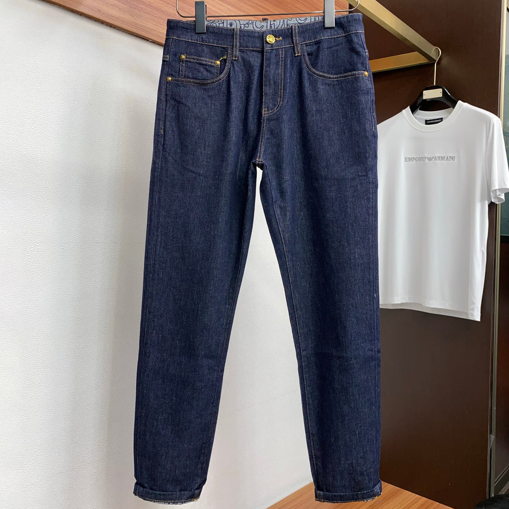 Raw Dark Indigo Mens Metal Badge Pocket Denim Trousers R260521