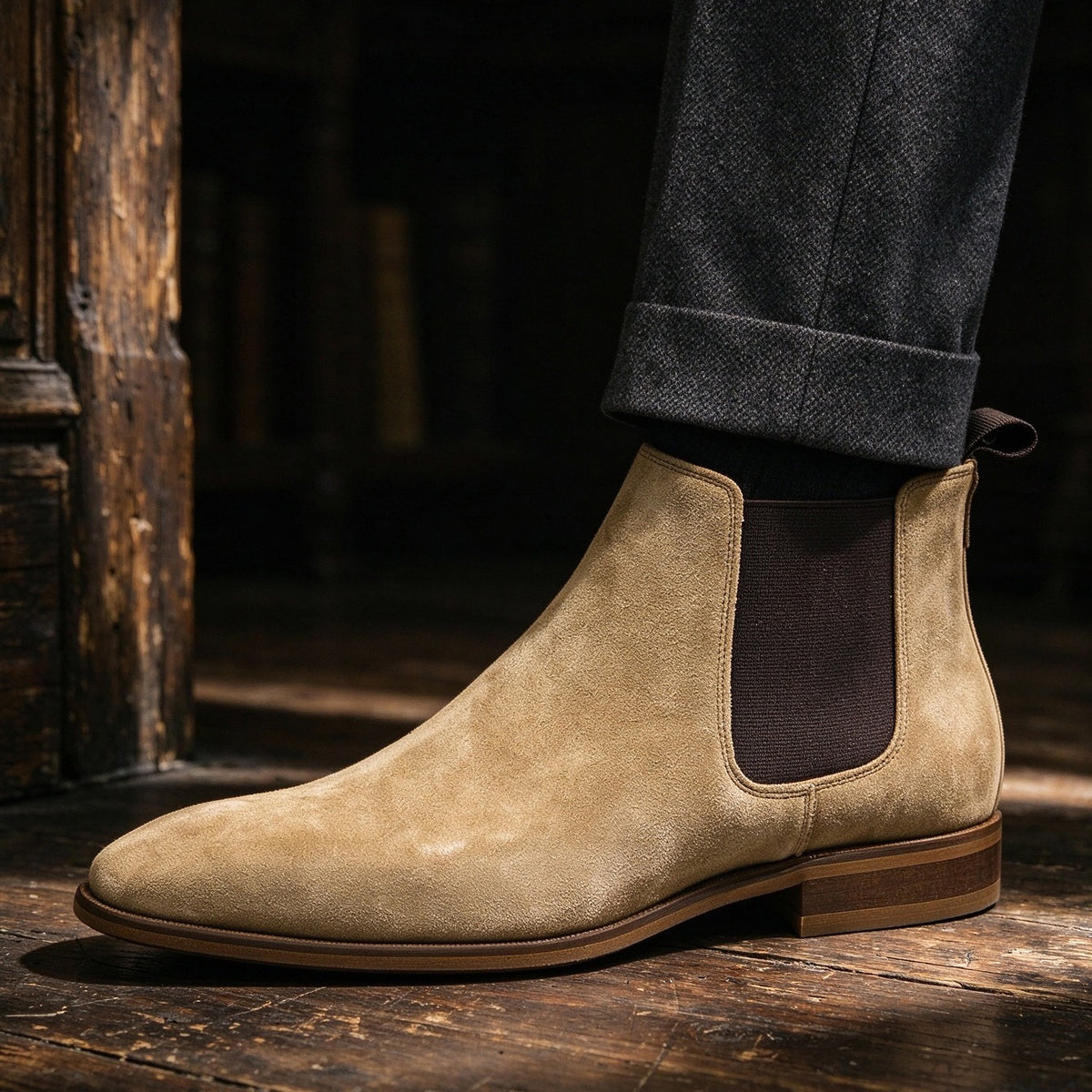 Suede Chelsea Boots Elastic Side Panel Slip-On Ankle Boots Y101133