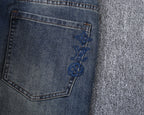 Vertical Embroidered Pocket Slim Fit Denim V260829