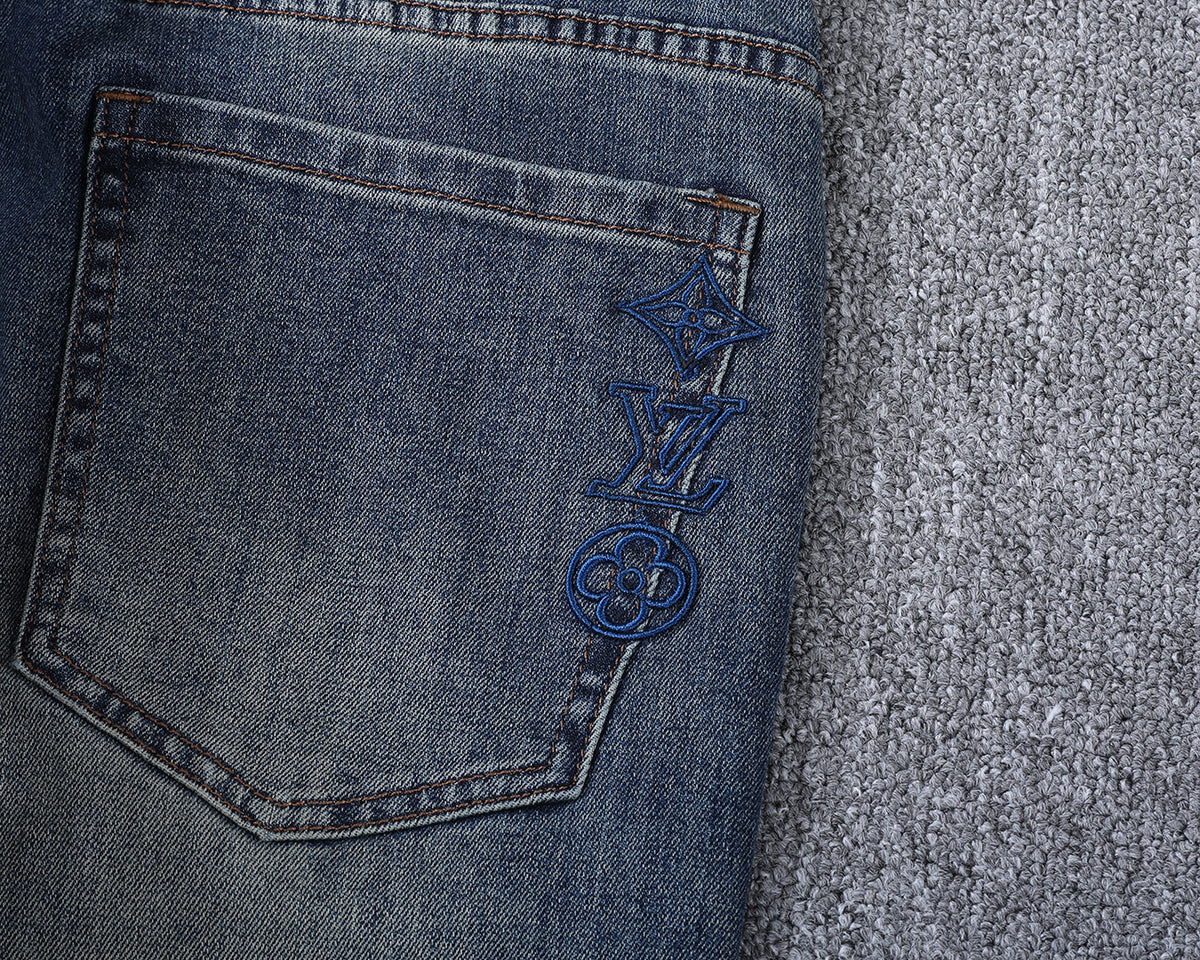 Vertical Embroidered Pocket Slim Fit Denim V260829