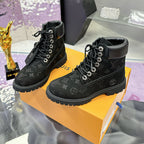 Embossed Chunky Lug Sole Work Ankle Boots S265507