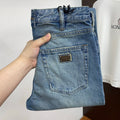 Light Blue Vintage Metal Plate Slim Denim Jeans M260735