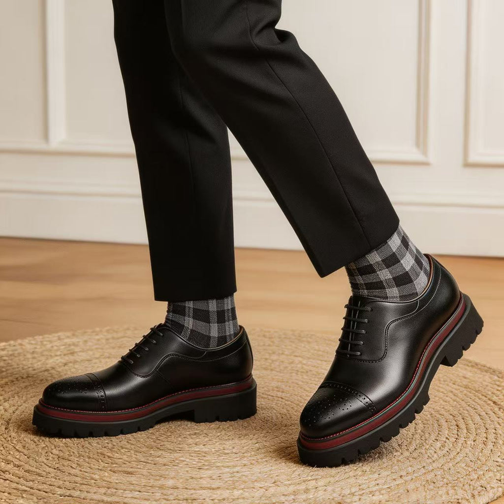 Cap Toe Brogue Oxford Shoes Thick Lug Sole Lace-Up Dress Shoes Y101136
