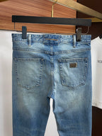 Light Blue Vintage Metal Plate Slim Denim Jeans M260735