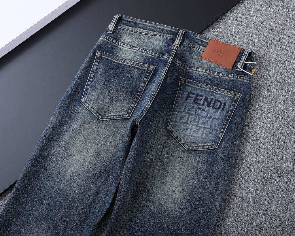 Monogram Letter Printed Pocket Slim Fit Denim V260816
