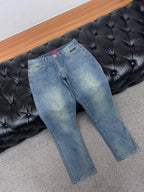 Mid Blue Faded Wash Embossed Pattern Denim Jeans L260611