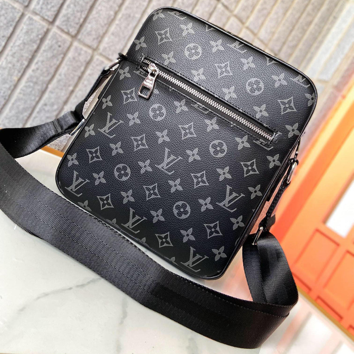 Printed Fabric Leather Trim Square Crossbody Messenger Bag B101007