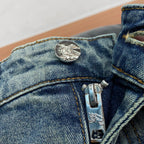 Light Faded Wash Artistic Embroidery Detail Denim Jeans L260613