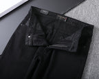 Solid Black Wash Metal Logo Plate Jeans V260814