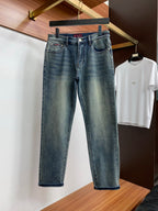 Vintage Faded Wash Mens Circular Motif Embroidered Pocket Denim Trousers R260529