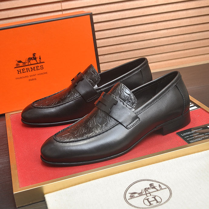 Men's H Buckle Croc Embossed Panel Loafers M10342250