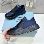 Smooth Leather Fabric Patchwork Triangle Logo Chunky Sole Sneakers S283411