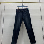 Black Faded Web Stripe Waist Embroidery Jeans V260805
