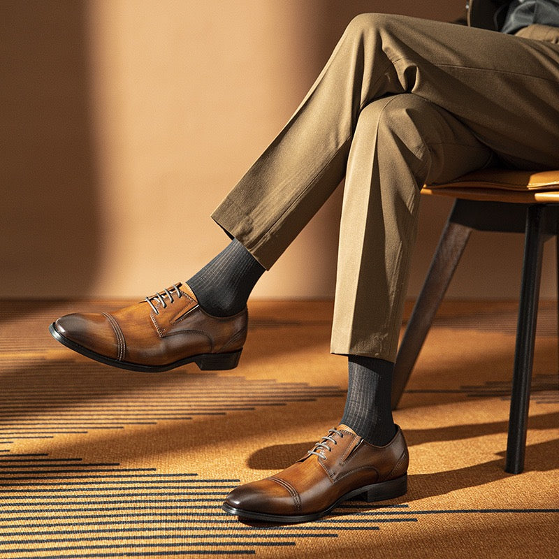 Cap Toe Derby Shoes Lace-Up Business Formal Dress Shoes Y101108
