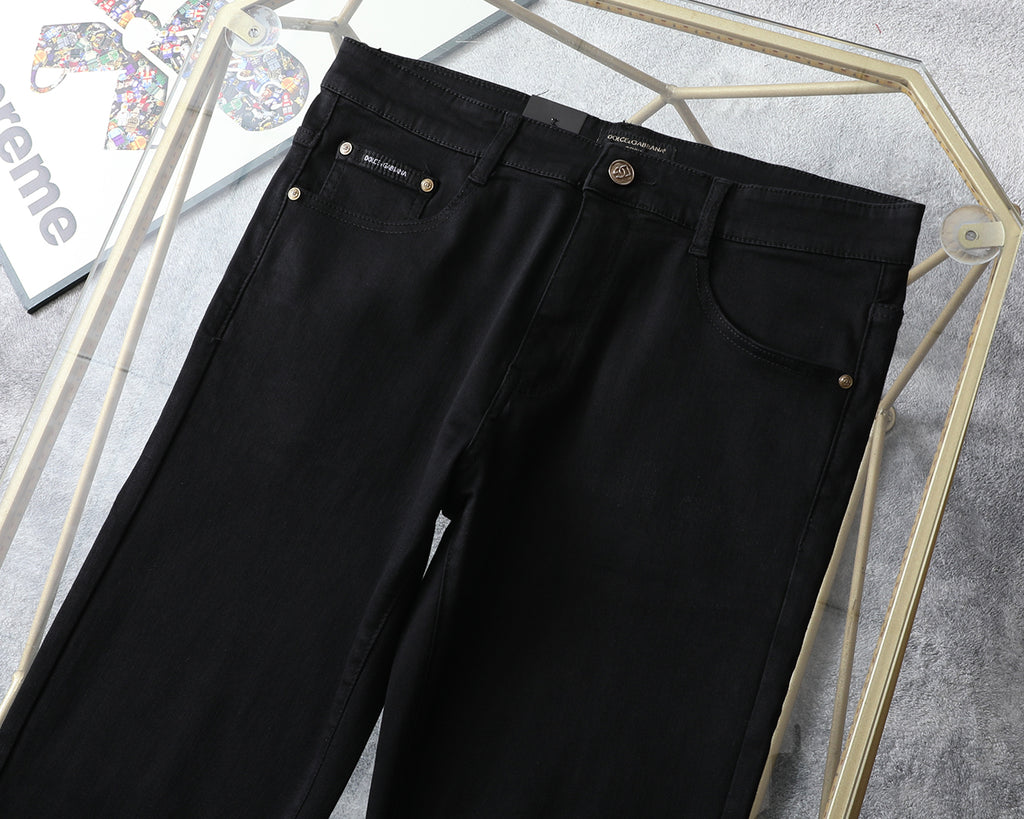 Solid Black Stitched Outline Monogram Slim Denim M260710