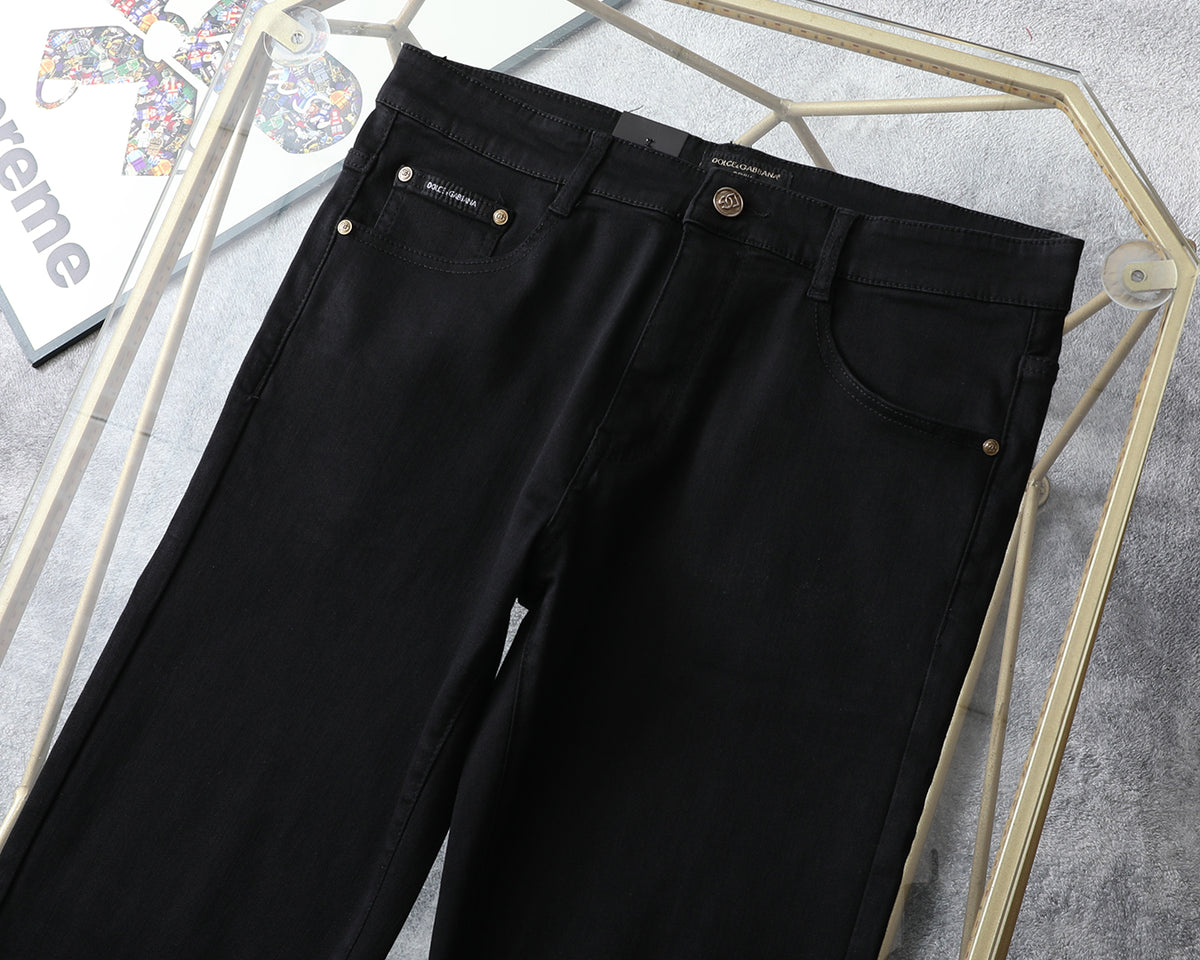 Solid Black Stitched Outline Monogram Slim Denim M260710