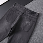 Grey Washed Mens Letter Print Pocket Denim Trousers R260526