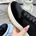 Suede Fabric Patchwork Triangle Logo Chunky Sole Sneakers S283410