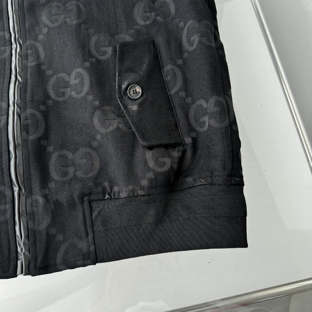 Full Monogram Stand Collar Zip Jacket Retro Pattern Bomber Coat N050501