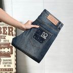 Knotted Embroidery Logo Straight Fit Denim Jeans NE210202