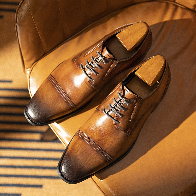 Cap Toe Derby Shoes Lace-Up Business Formal Dress Shoes Y101108