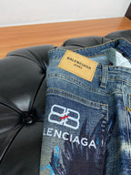 Vintage Dark Fade Feather Print BB Logo Jeans V260804