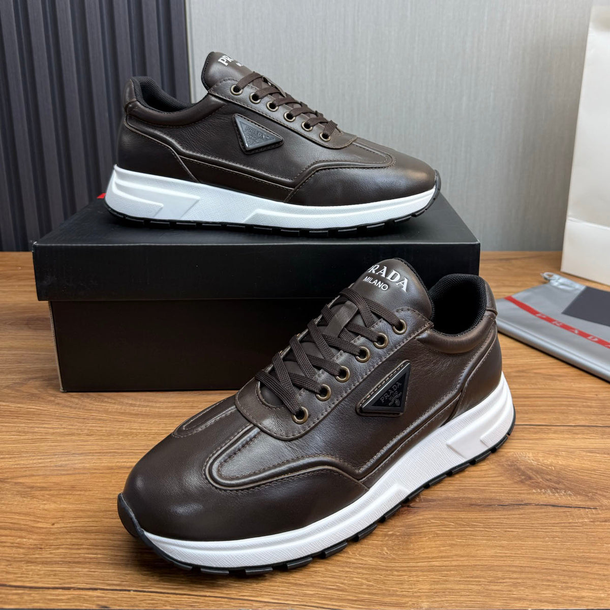 Calfskin Triangle Badge Lace-Up Sneaker S283439