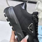 Smooth Leather Fabric Patchwork Triangle Logo Chunky Sole Sneakers S283411
