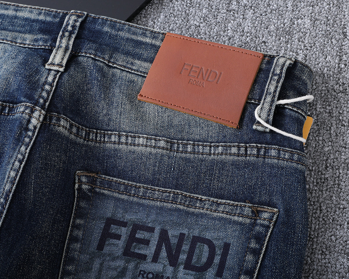 Monogram Letter Printed Pocket Slim Fit Denim V260816