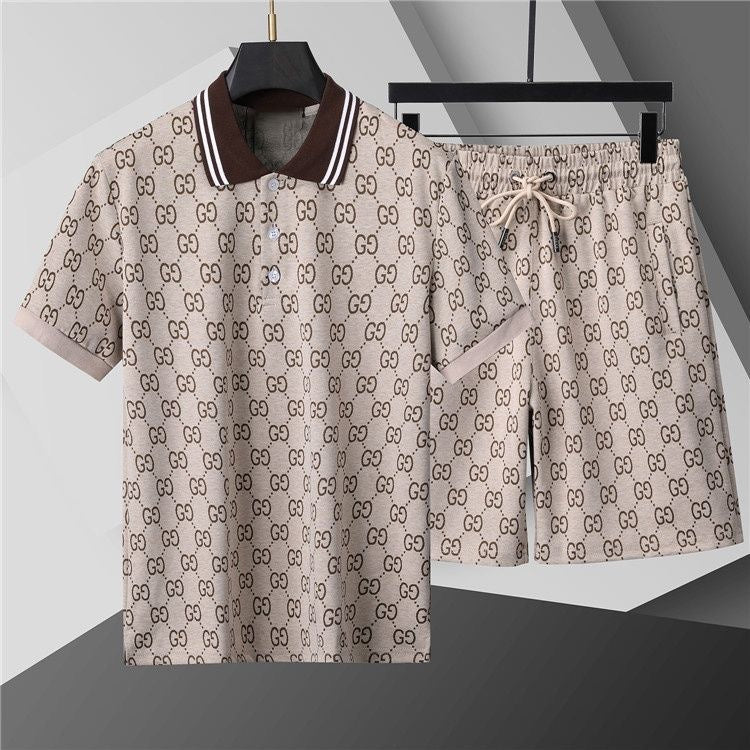 Allover Jacquard Polo Shirt & Shorts 2-Piece Set X269002