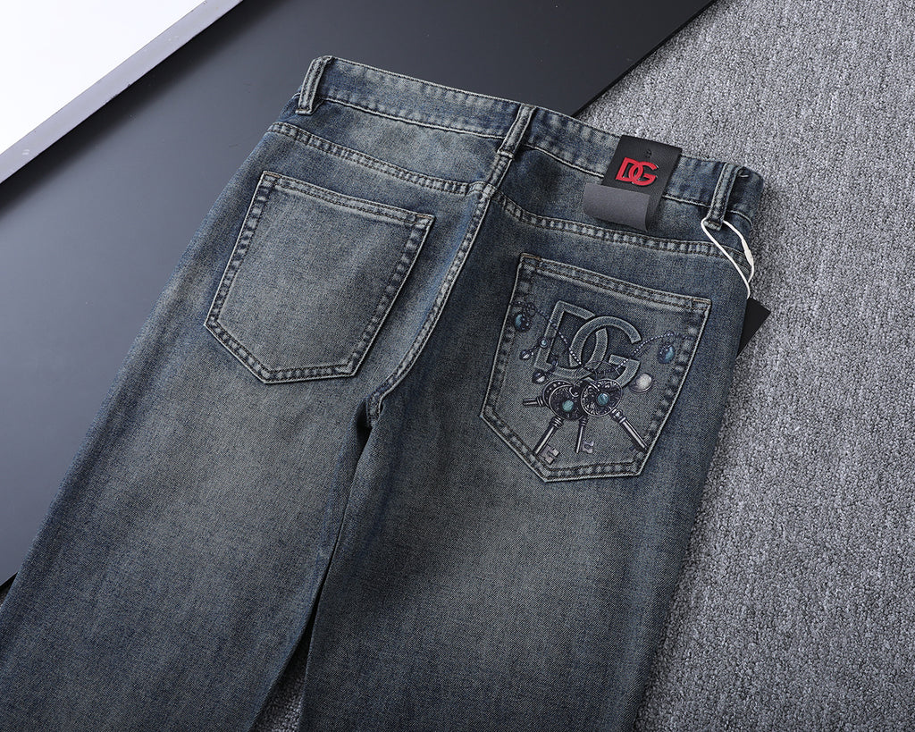 Vintage Key Artwork Print Slim Denim V260833