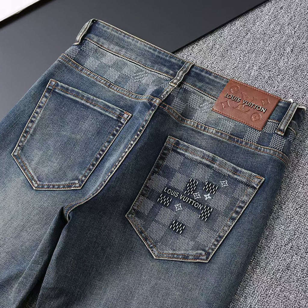 Vintage Blue Check Monogram Mens Jeans E260933