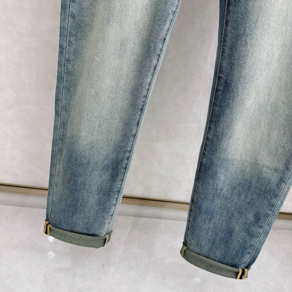 Light Vintage Wash Botanical Print Pocket Denim Jeans L260623