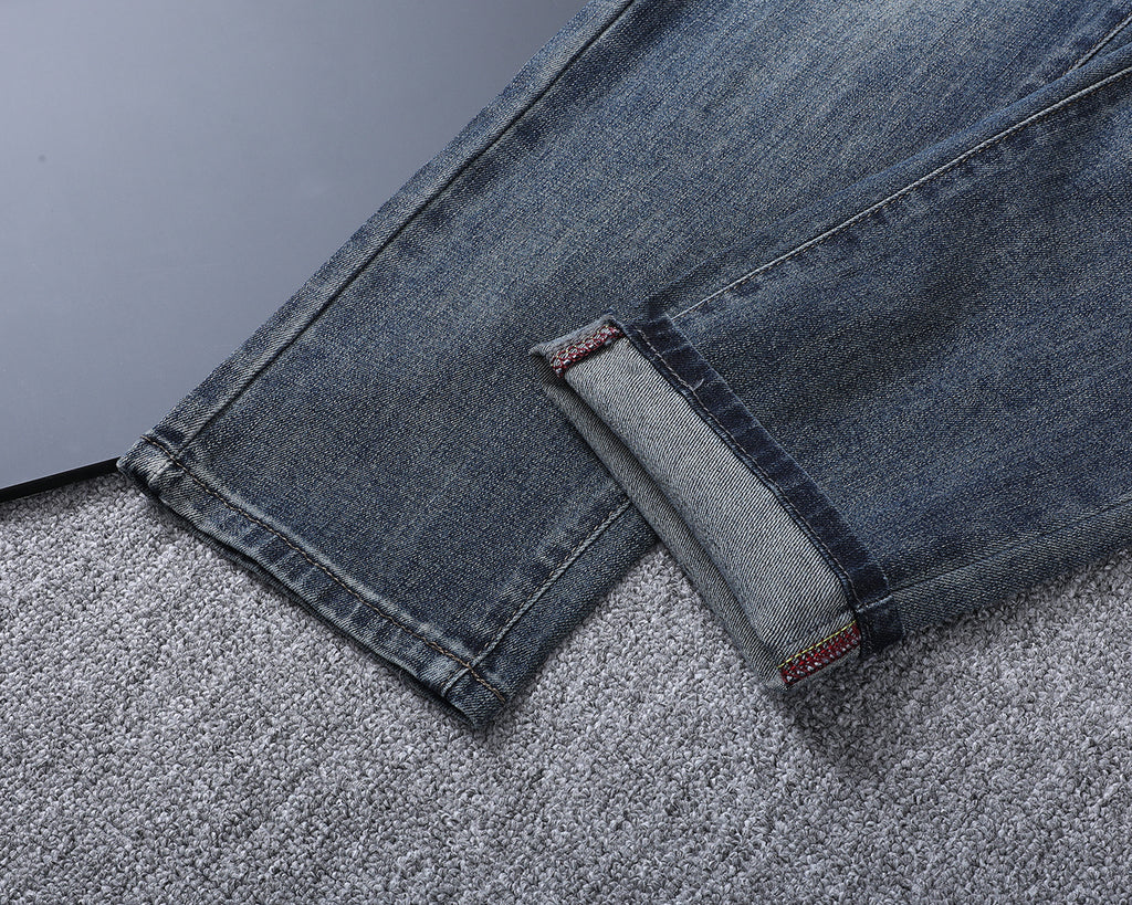 Vintage Embossed Emblem Slim Denim V260822