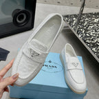 Ostrich Grain Metal Triangle Badge Slip-On Loafers S283422