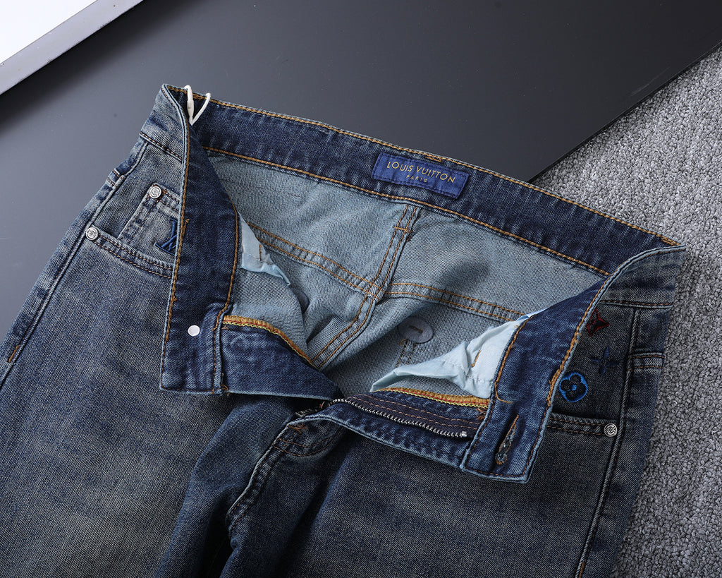 Vertical Embroidered Pocket Slim Fit Denim V260829