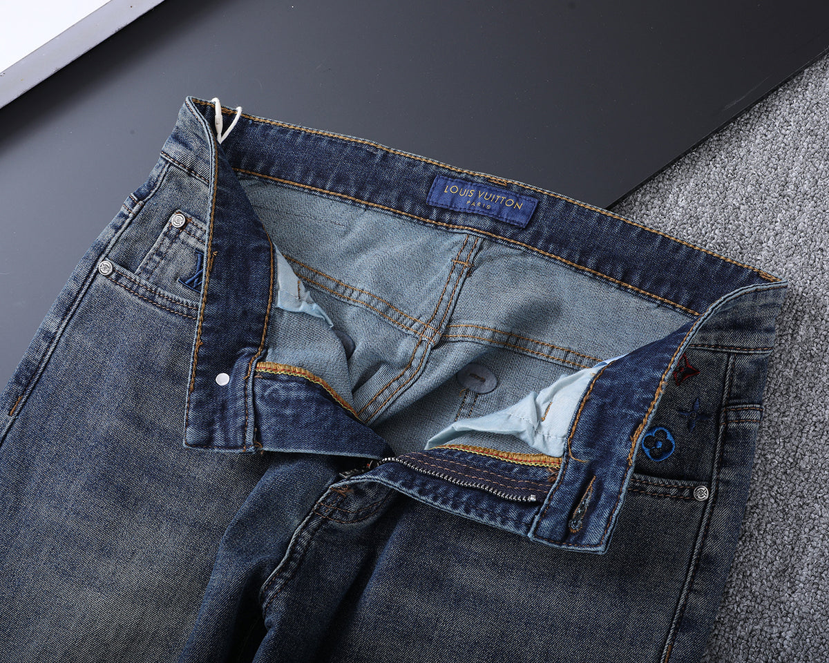 Vertical Embroidered Pocket Slim Fit Denim V260829