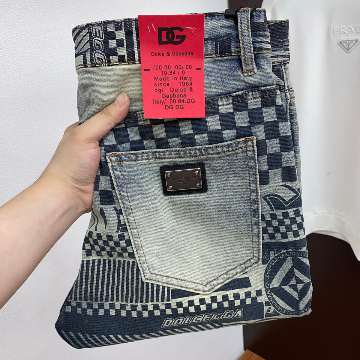 Vintage Fade Multi-Pattern Check Jeans E260939