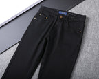 Solid Black Wash Embossed Monogram Jeans V260815