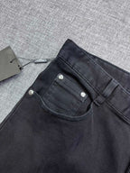 Solid Black Debossed Shield Motif Slim Denim M260716