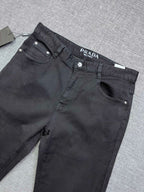 Solid Black Debossed Shield Motif Slim Denim M260716