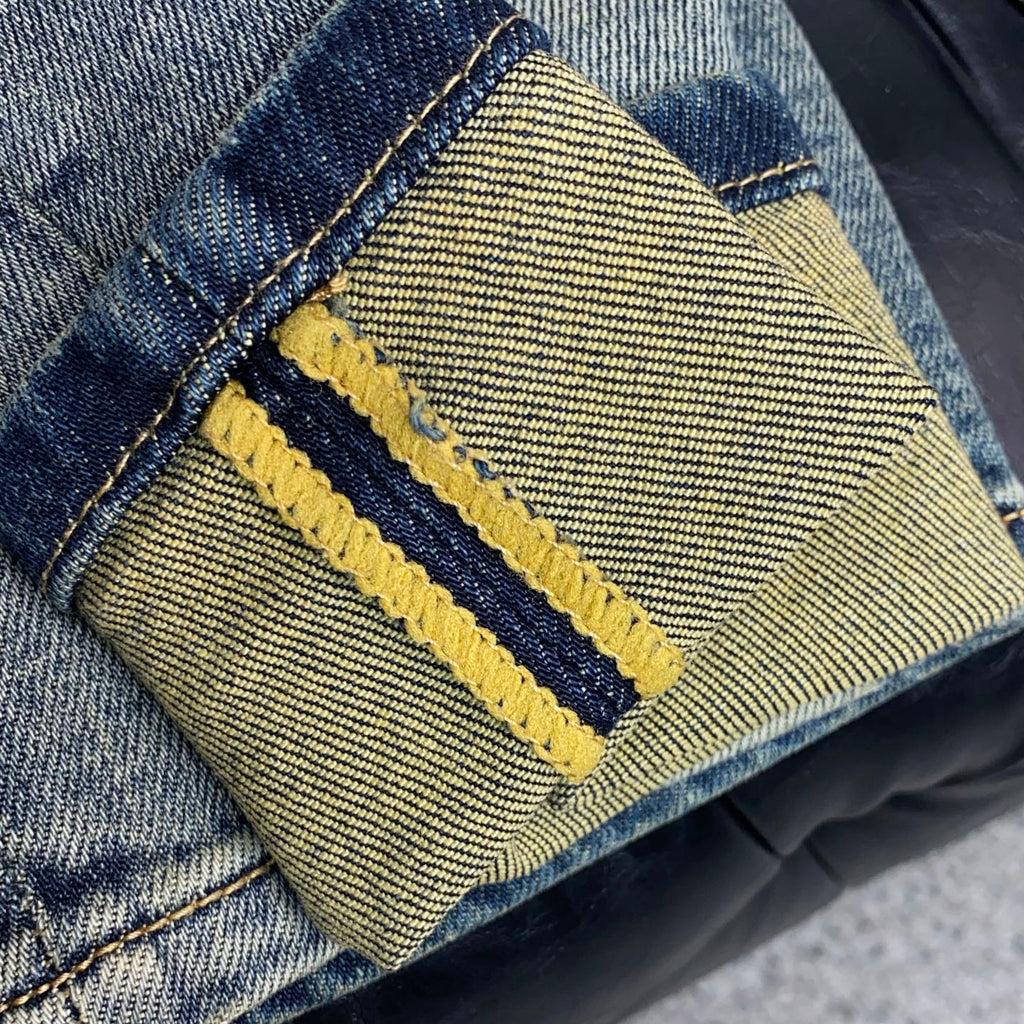 Vintage Dark Faded Crown Art Print Pocket Denim Jeans L260638