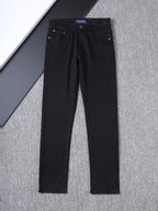 Solid Black Wash Embossed Monogram Jeans V260815