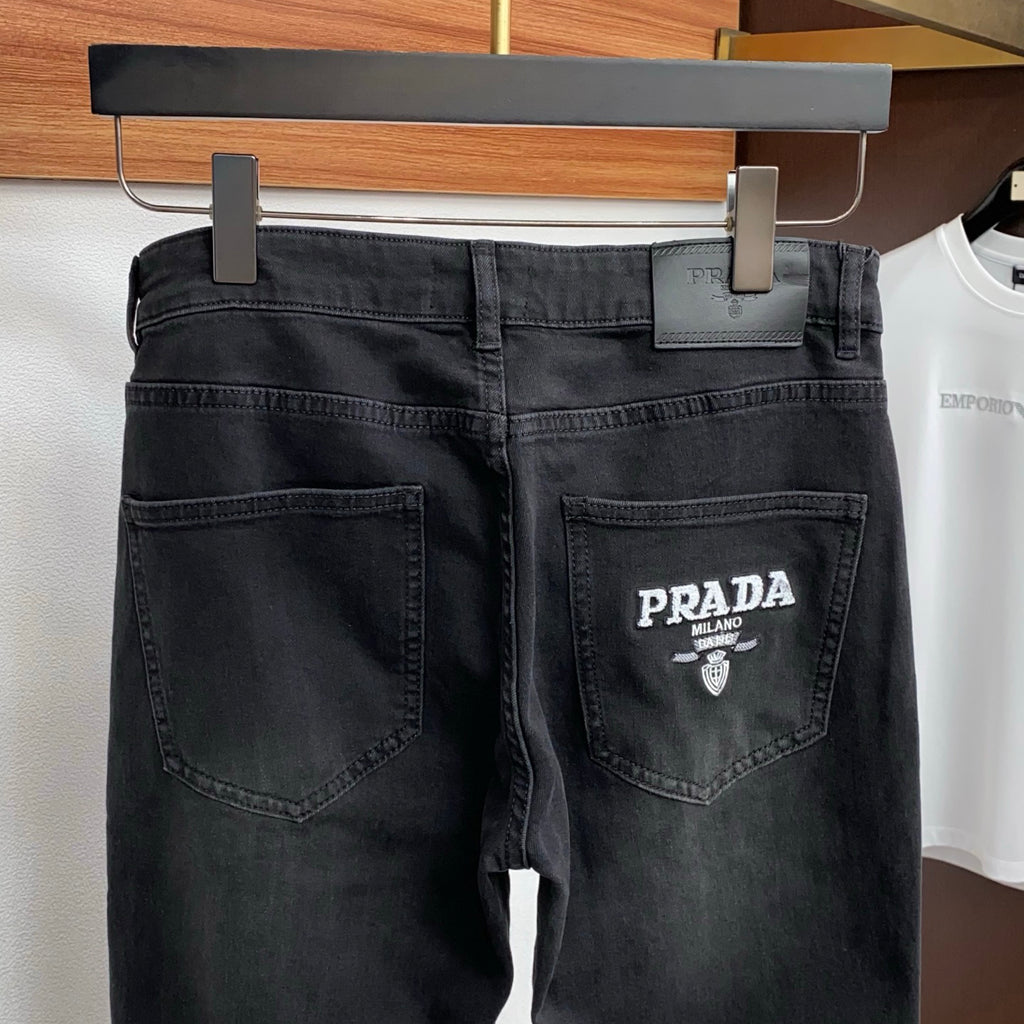 Black Washed Mens Embroidered Pocket Denim Trousers R260522