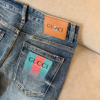 Blue Vintage Faded Wash Mens Printed Pocket Denim Trousers R260511