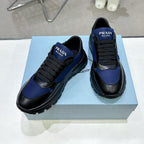 Smooth Leather Fabric Patchwork Triangle Logo Chunky Sole Sneakers S283411