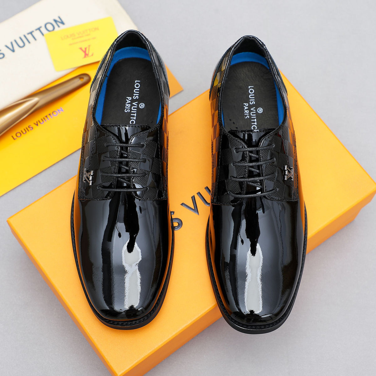 Glossy Check Jacquard Oxford Shoes NE190133
