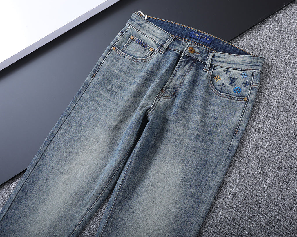 Vintage Fade Camo Pattern Embroidered Jeans V260850
