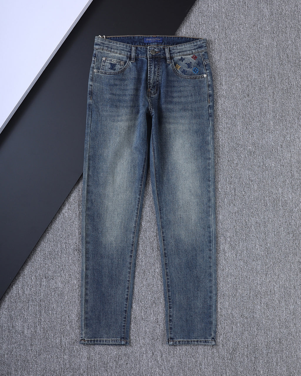 Vertical Embroidered Pocket Slim Fit Denim V260829
